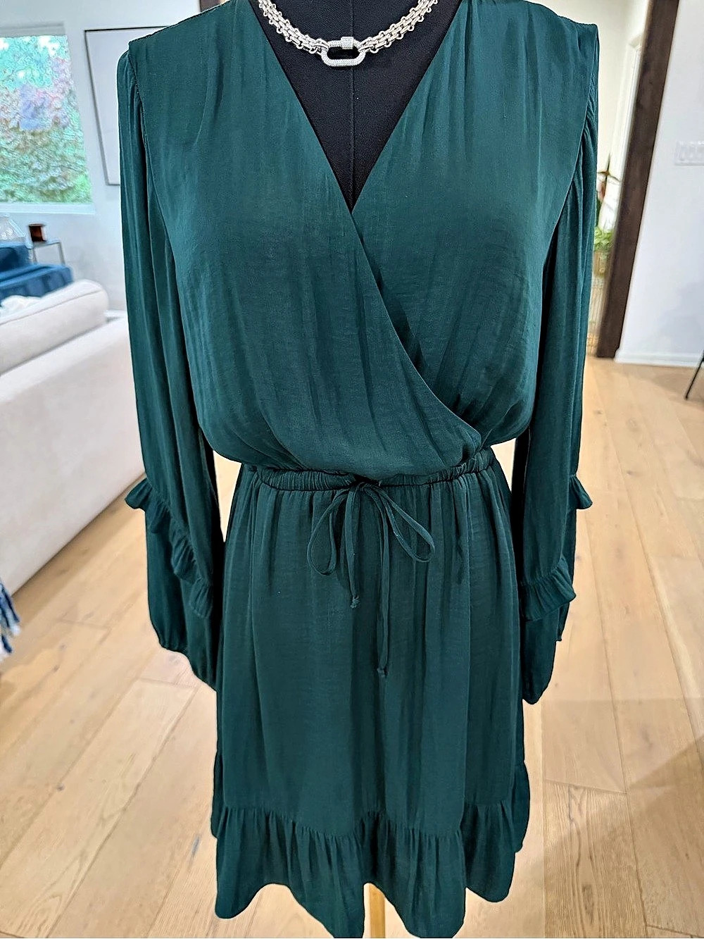 DOLAN Wrap Mini Dress in Hunter Green SZ Small Lined and Flowy - Cocktail Dress